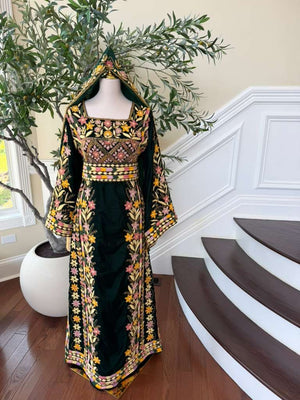 Velvet Green Embroidery Stone Beaded Thobe