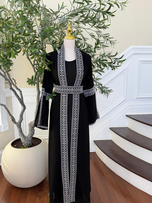 Black Two Piece Silver Embroidered Thobe