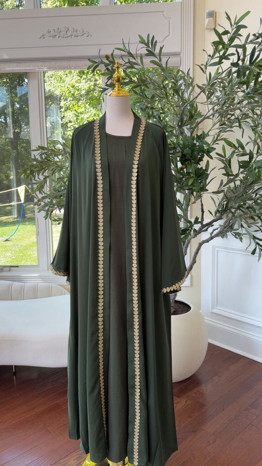 Green Two Piece Luxe Elegant Detail Abaya