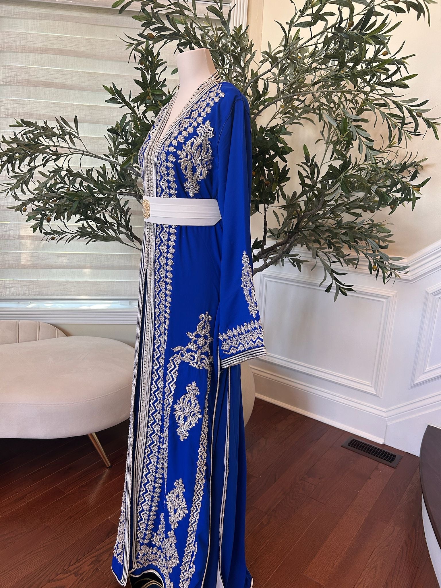Royal Blue White Detail Kuftan