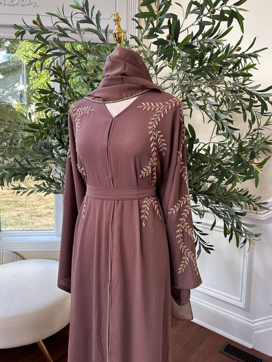 Blush Pink Floral Beaded Abaya