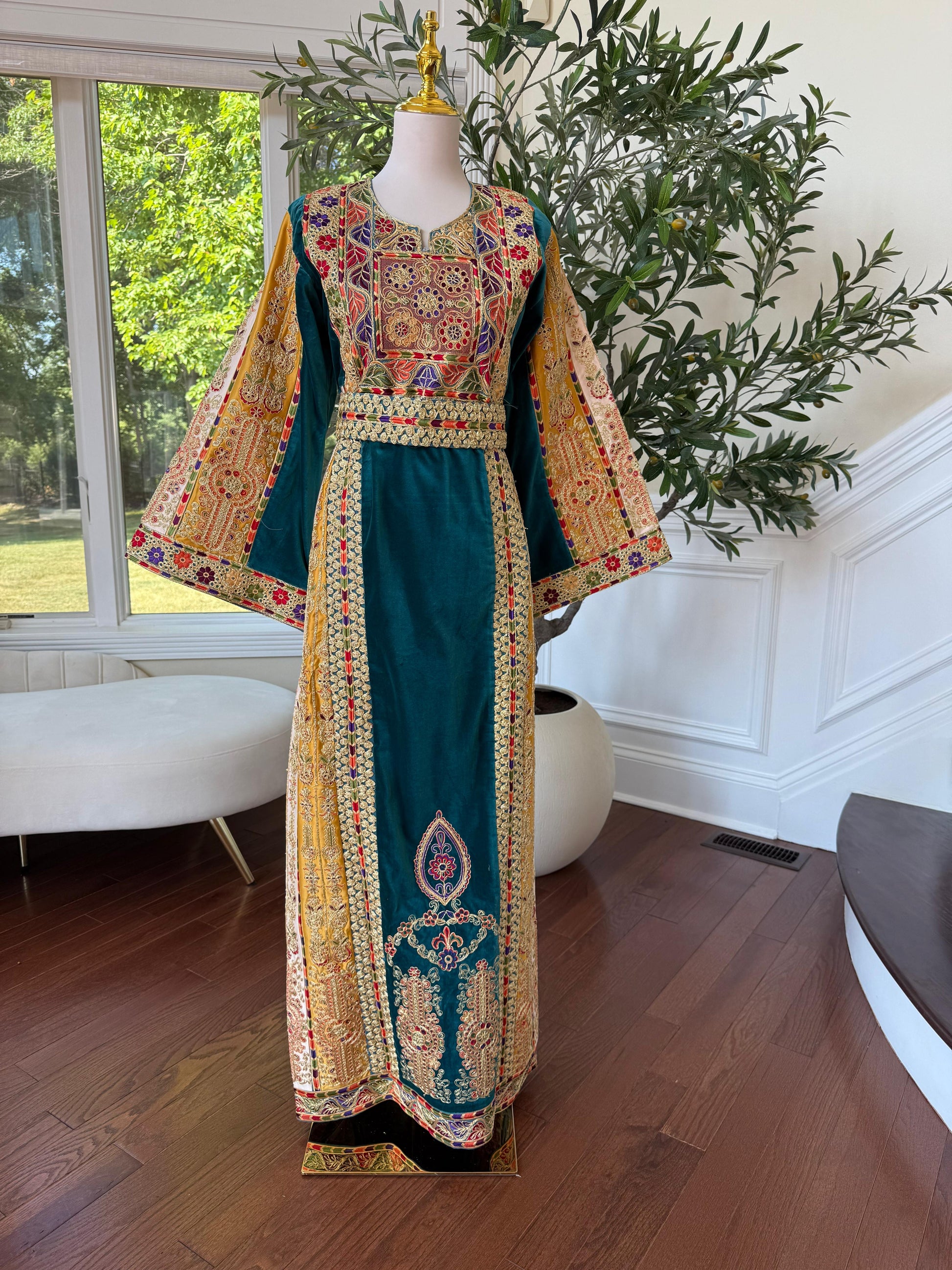 Turquoise Malaka Velvet Thobe