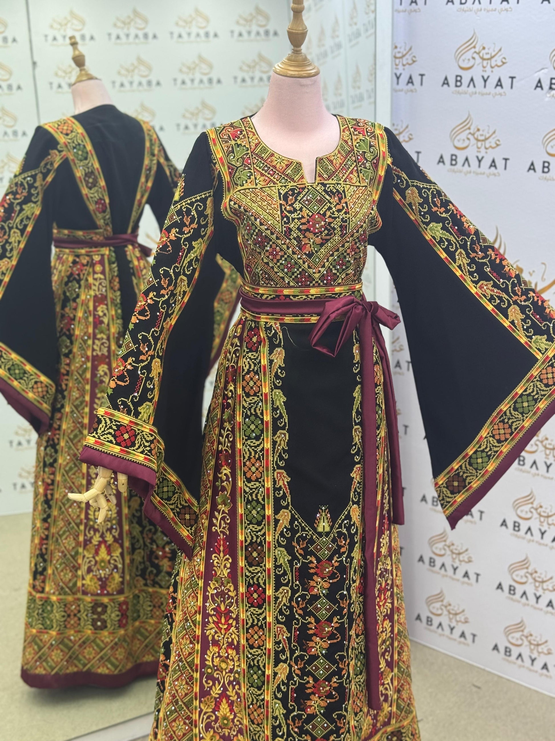 Royal Black & Burgundy Palestinian Tatreez Thobe