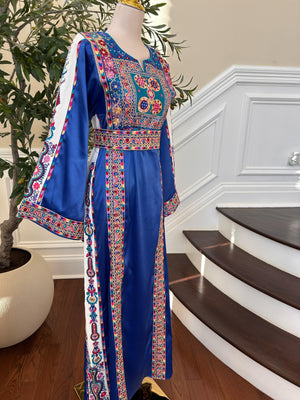 Blue Satin Embroidery Tatreez Thobe