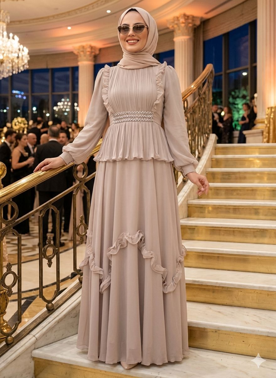 Cream Ruffled Essence Abaya