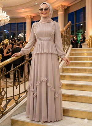 Cream Ruffled Essence Abaya