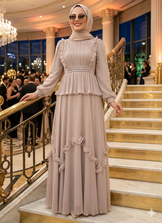 Cream Ruffled Essence Abaya