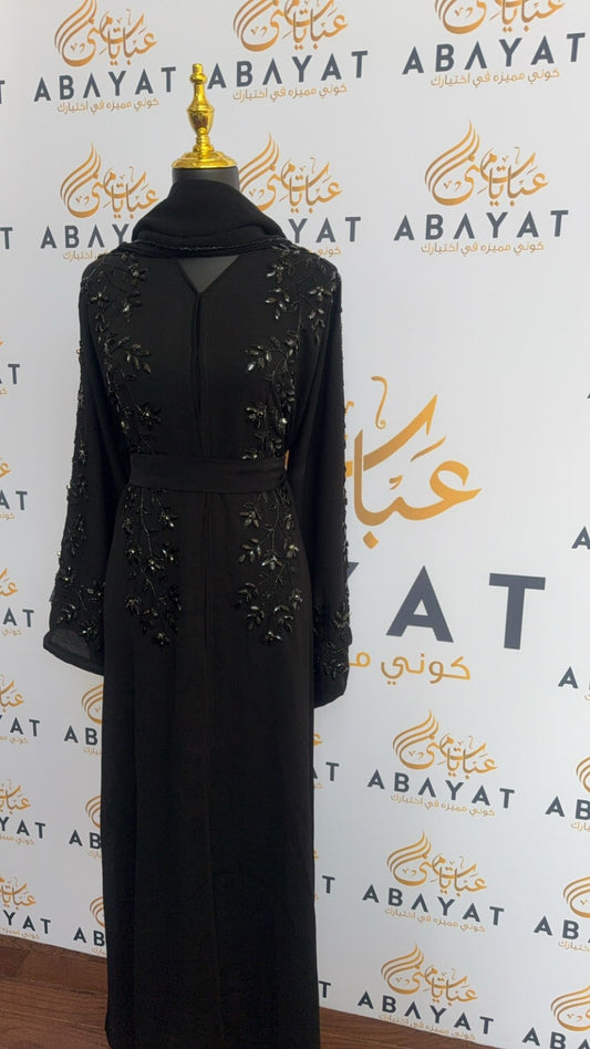 Midnight Black Floral Abaya