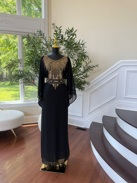 Black Beaded Kuftan Maxi Dress