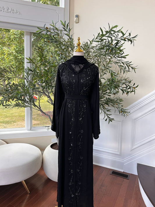 Black Floral Charm Abaya