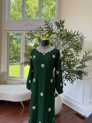 Green Glimmer Stonework Maxi Dress