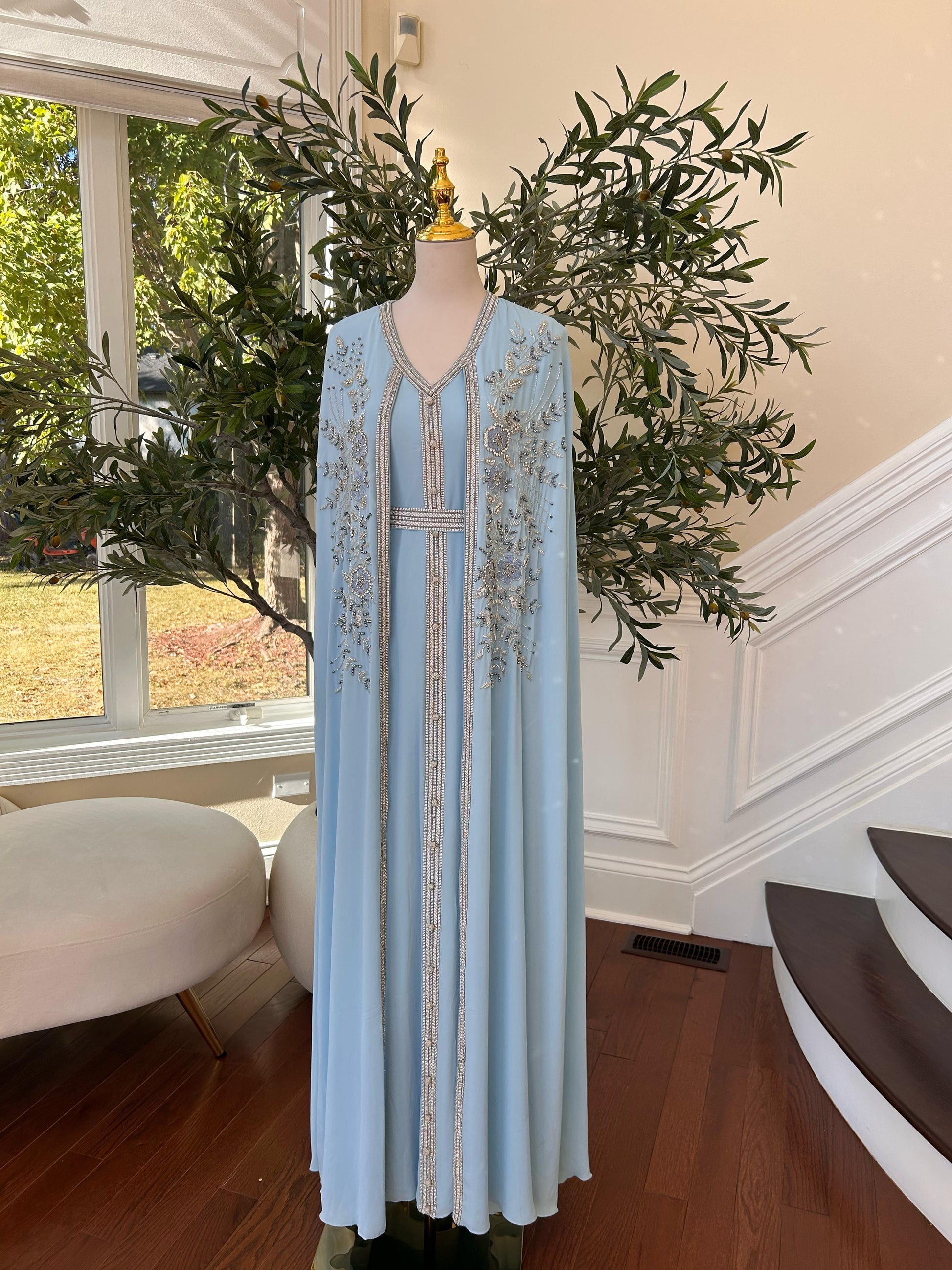 Baby Blue Floral Elegance Kuftan