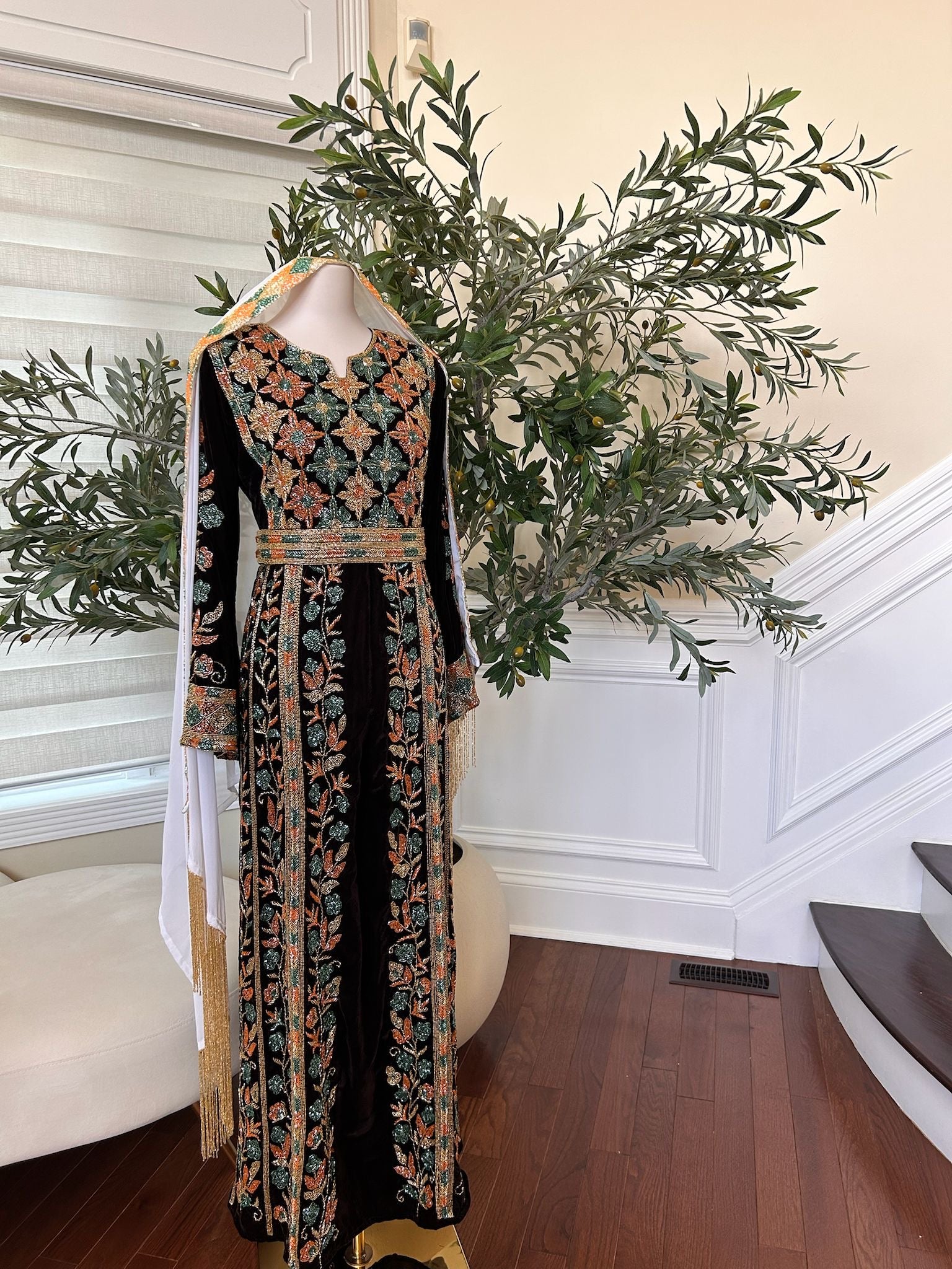 Brown Velvet Stone Thobe