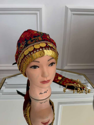 Red Embroidery Coin Head Piece Awka