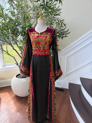 Black Embroidery Tatreez Red Thobe