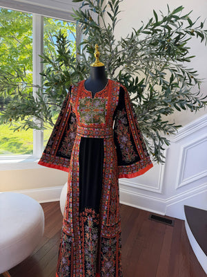 Black Embroidery Tatreez Orange Thobe