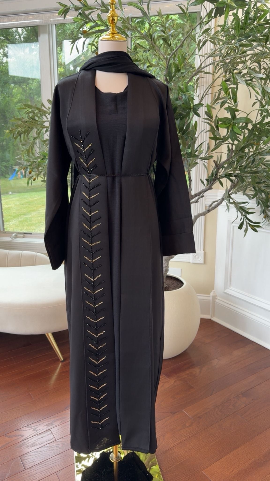 Night Whispers | Matte Black Crepe Fabric Abaya with Detail