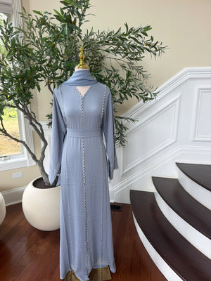 Baby Blue Beaded Elegance Abaya