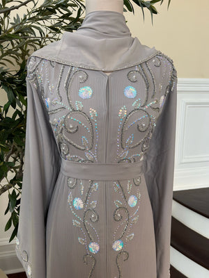 Grey Floral Detail Abaya