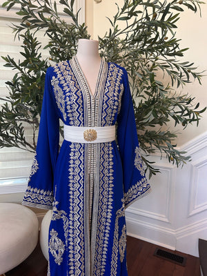 Royal Blue White Detail Kuftan