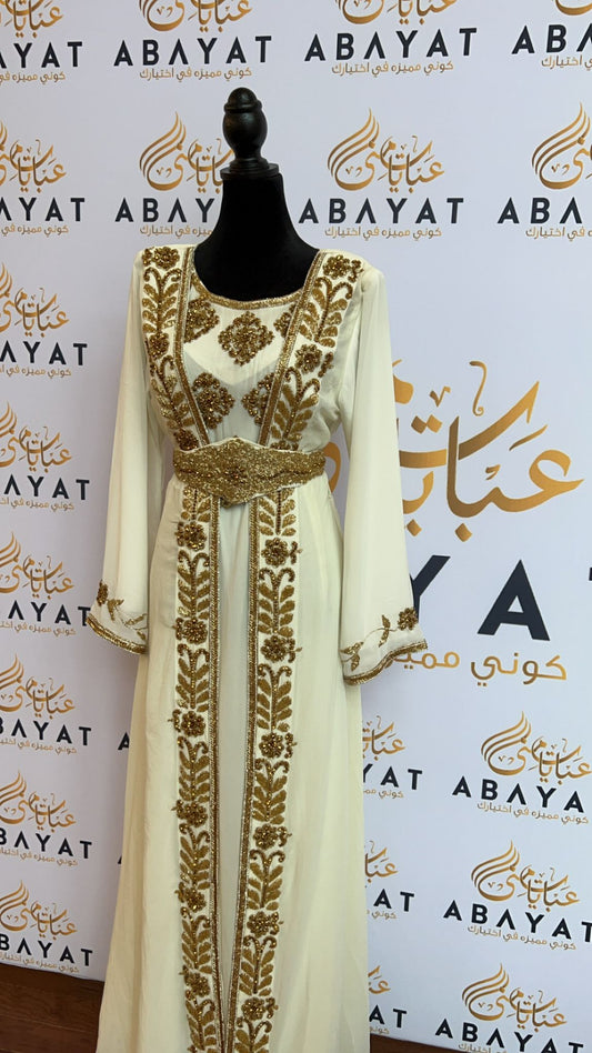 The White and Gold Floral Kuftan of Elegance #8097708