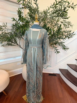 Mint Sequin Two Piece Abaya