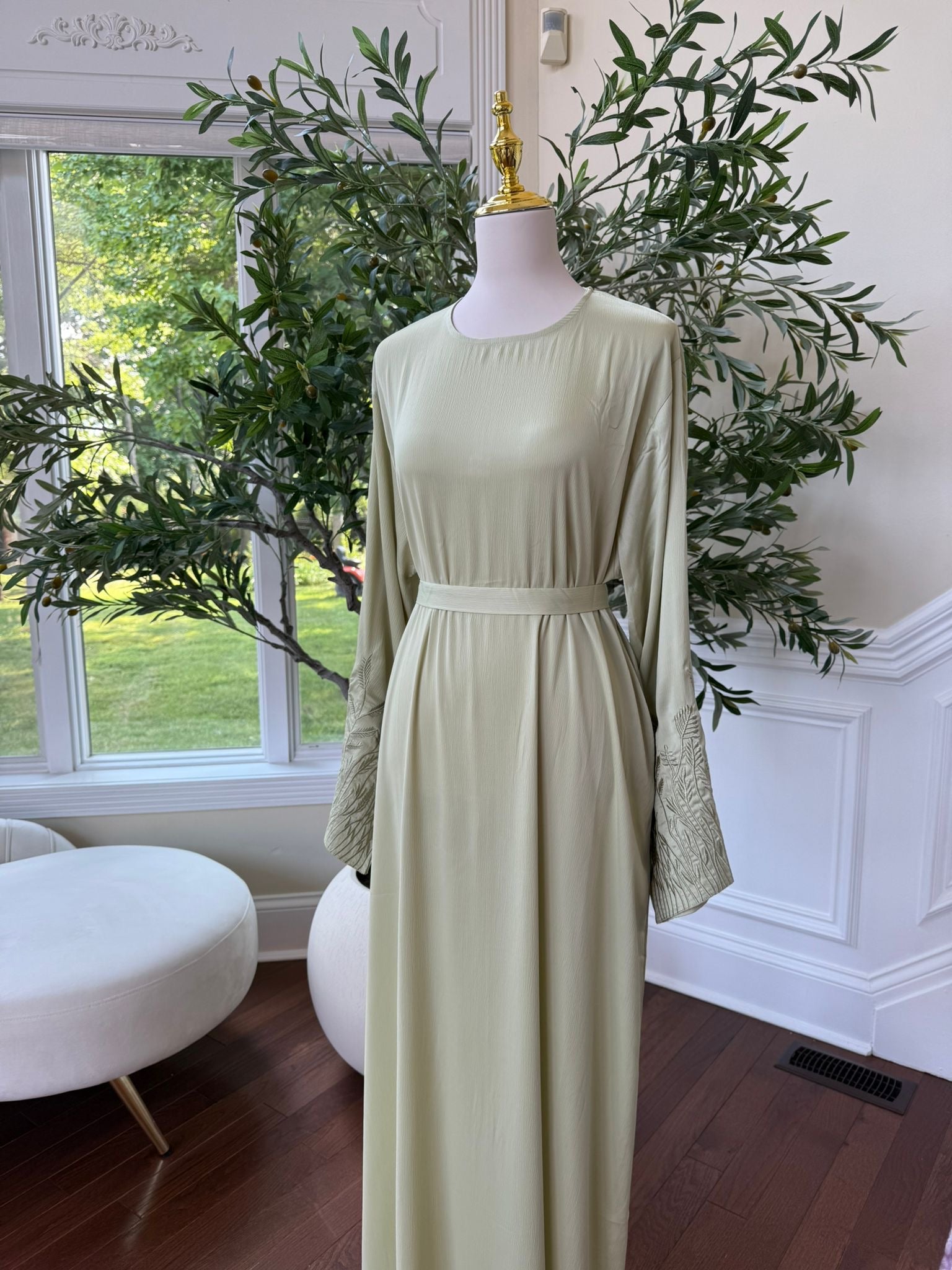 Light Green Serenity Floral Embellished Abaya