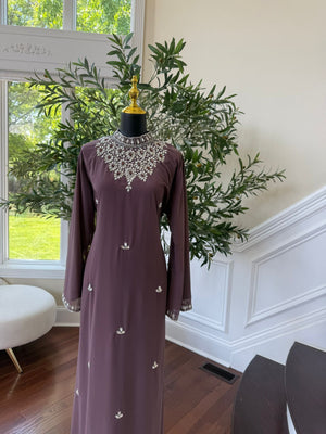 Mauve Crystal High Neck Maxi Dress