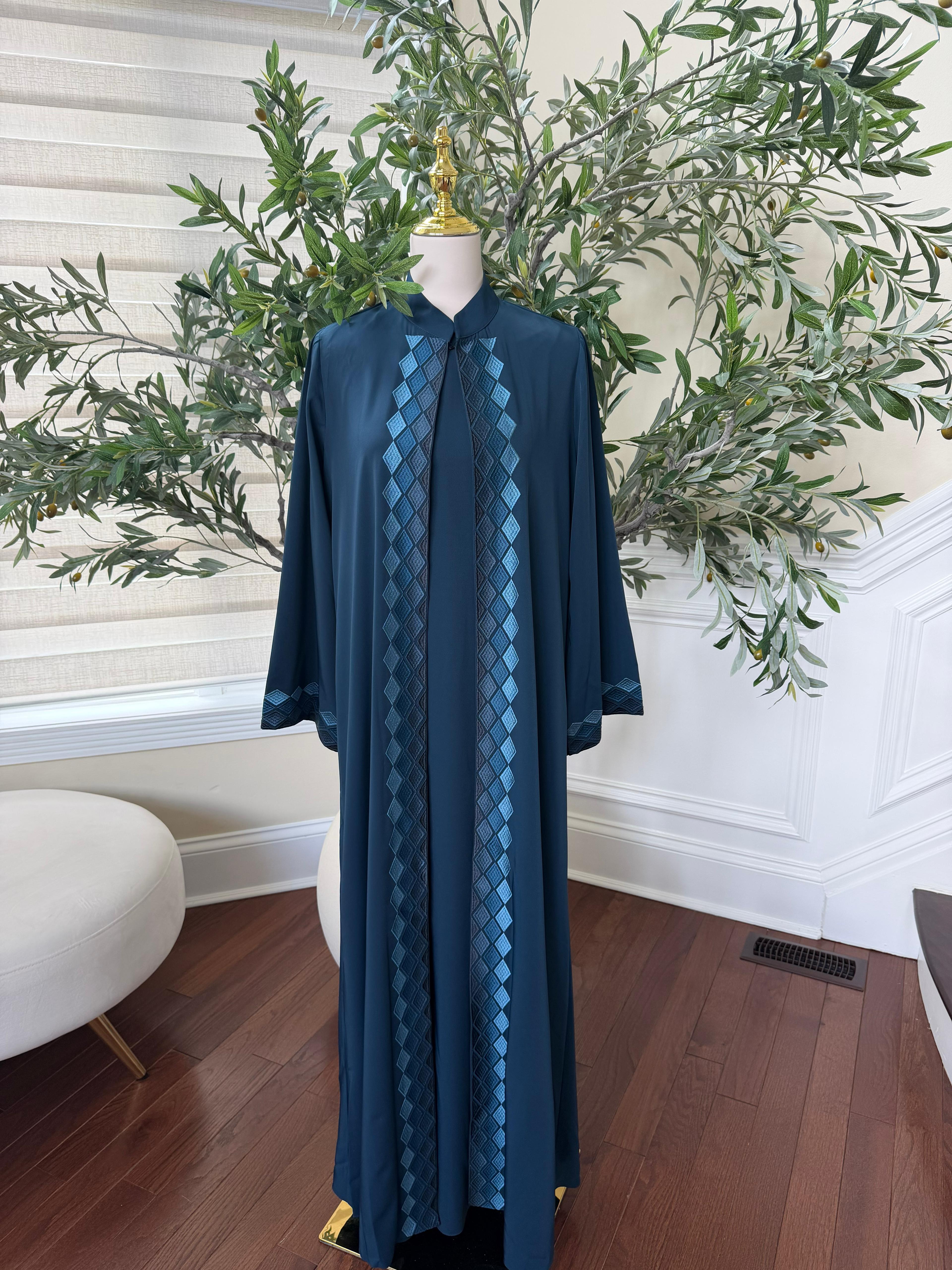 Turquoise Devine Two Piece Cardigan Abaya