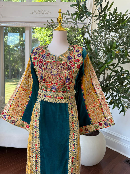 Turquoise Malaka Velvet Thobe