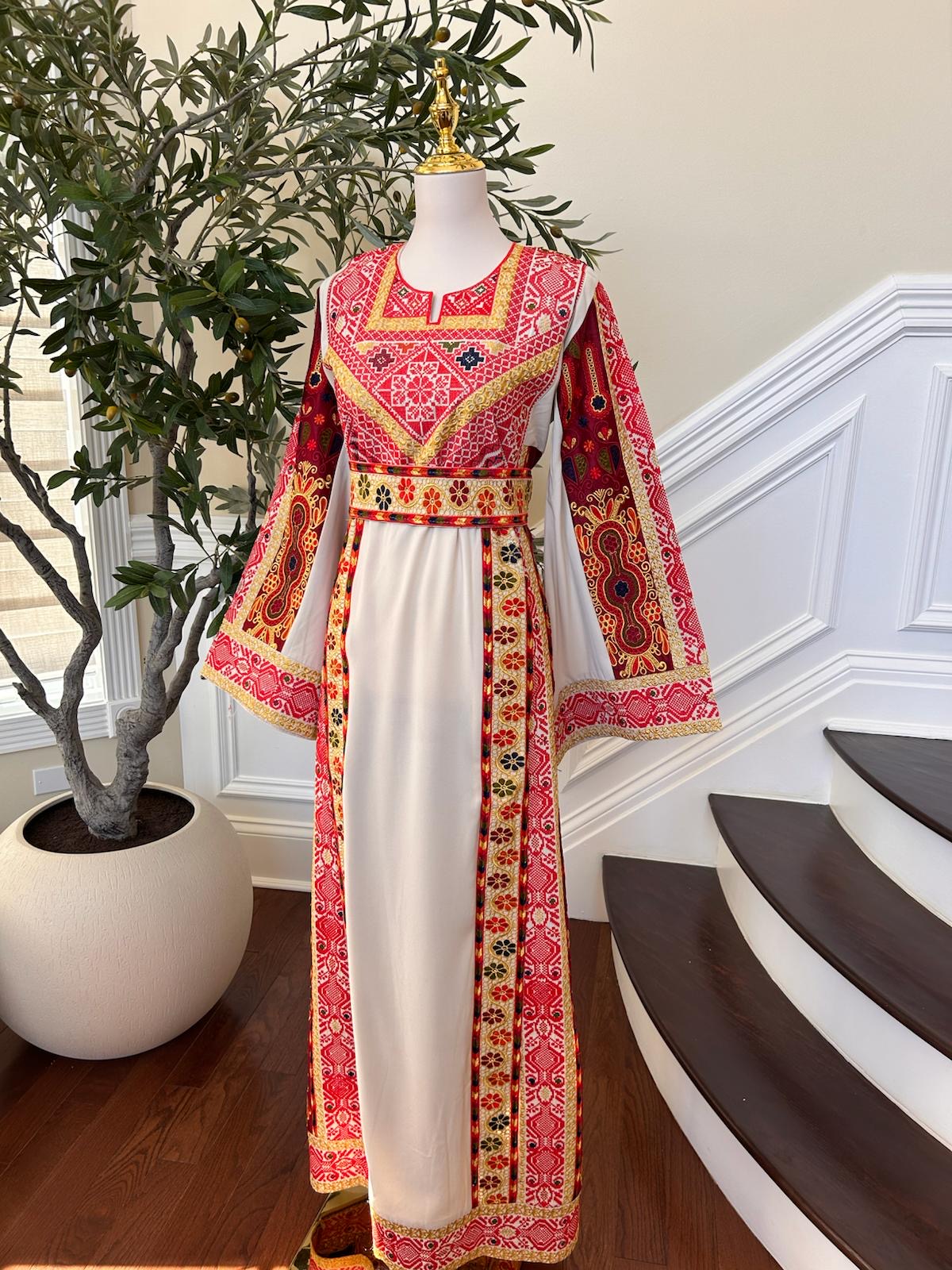 Cream Embroidery Tatreez Thobe