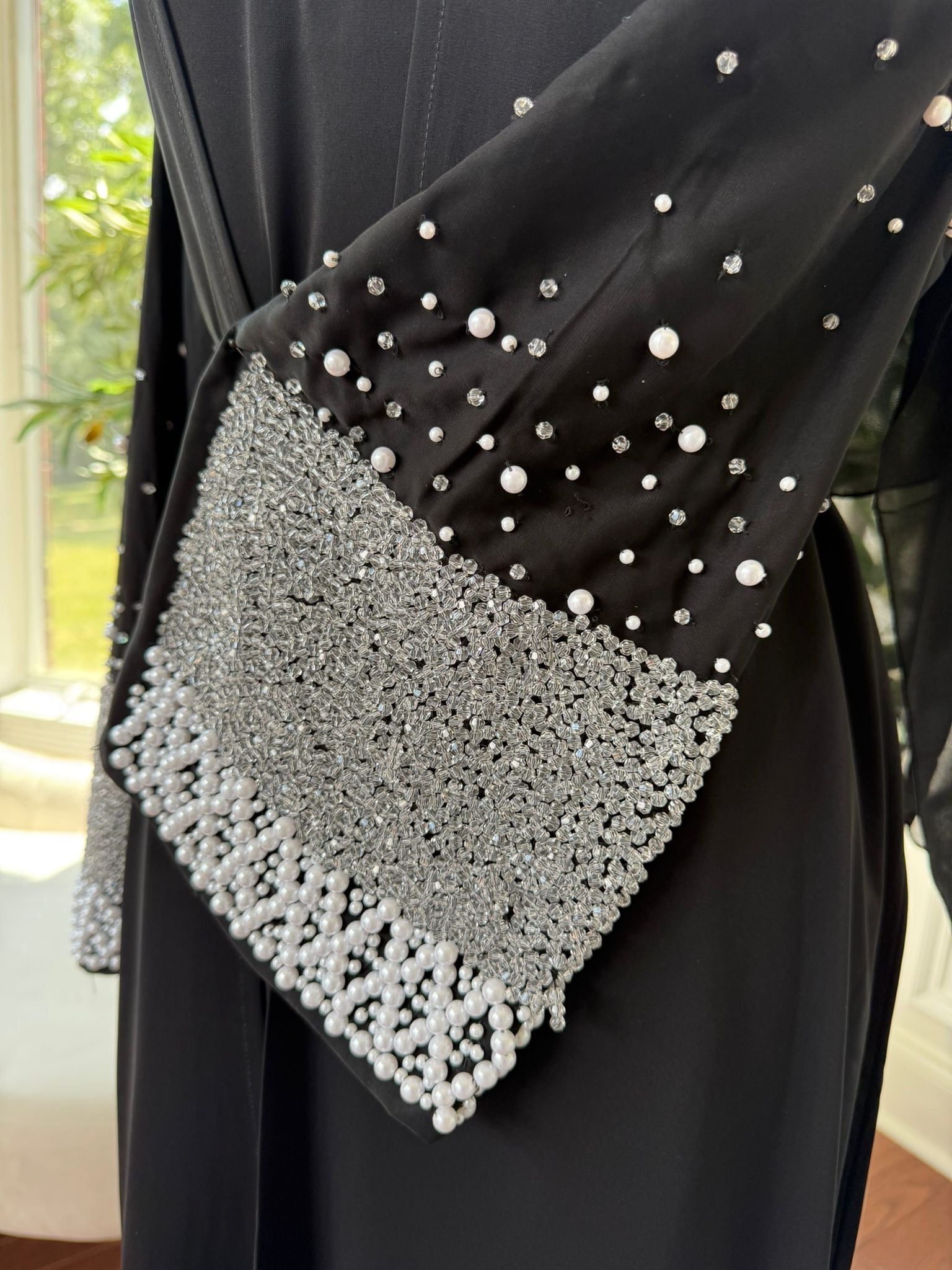 Black Beaded Charm Abaya