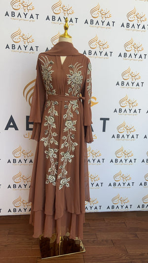 Pink Silver Ruffle Abaya: Elegant Glamour
