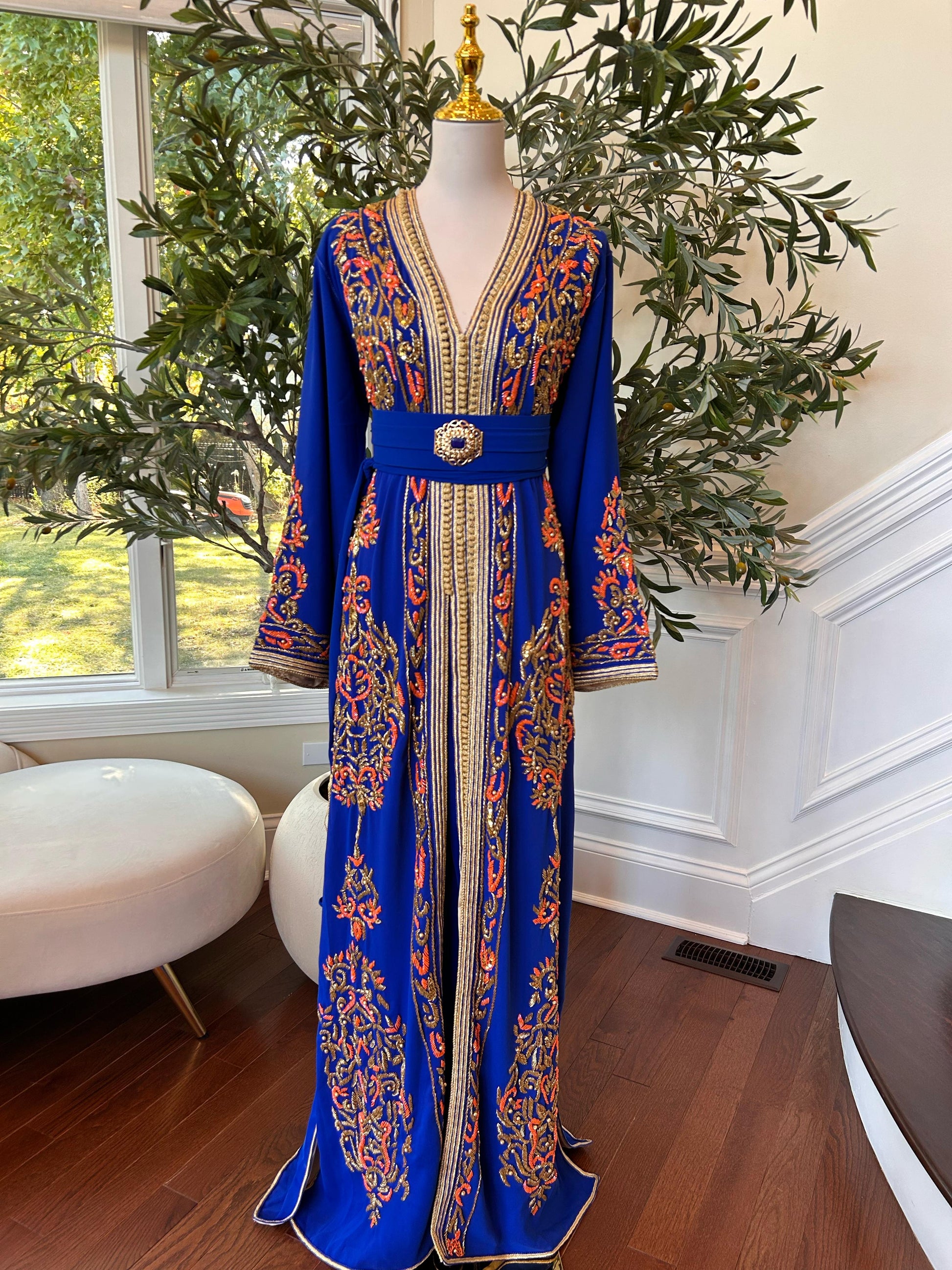 Royal Blue Embellished Golden Detail Kuftan