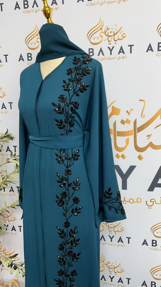 Black Floral Turquoise Abaya