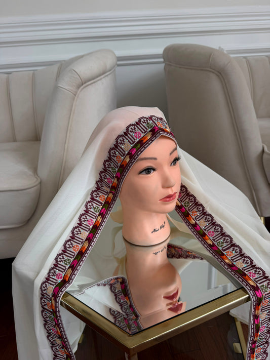 White Embroidery Tatreez Khirka Shal