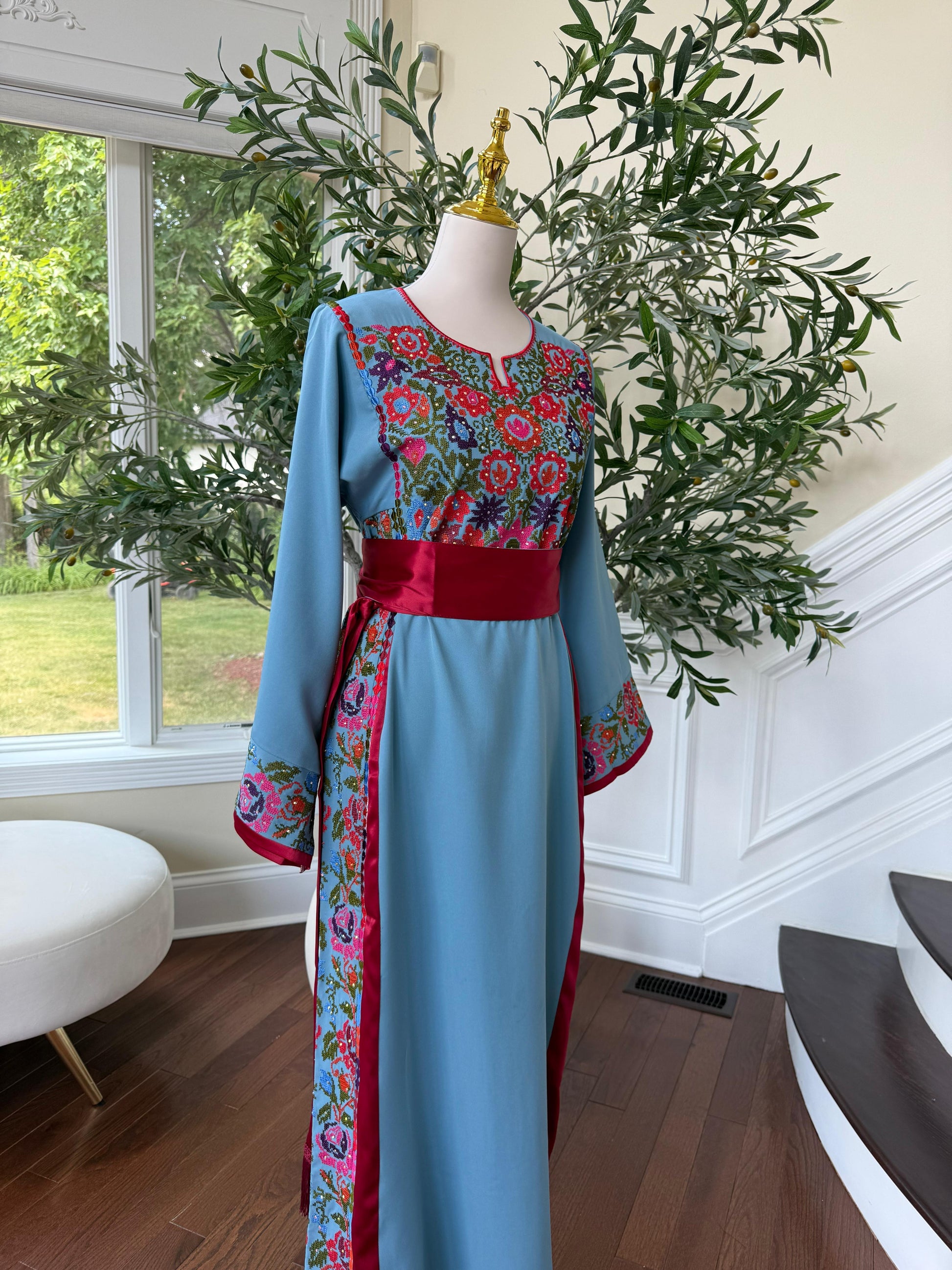 Blue Embroidery Tatreez Thobe