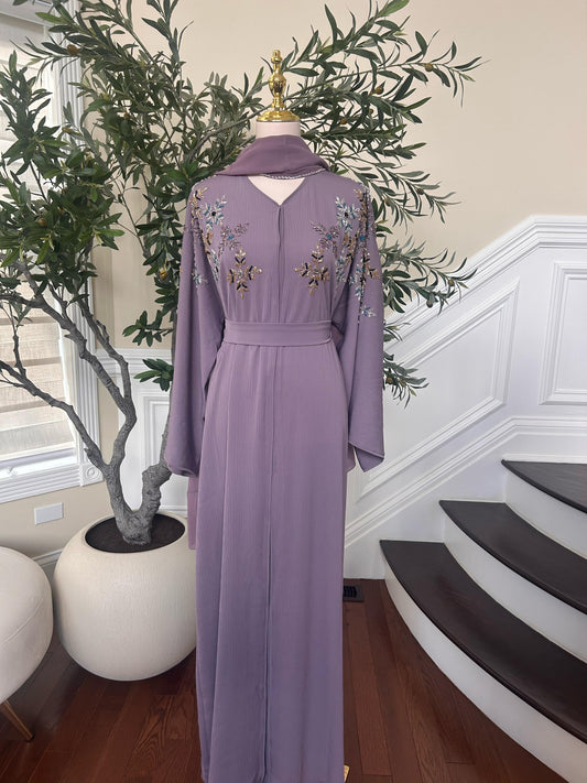 Lavender Beaded Floral Abaya
