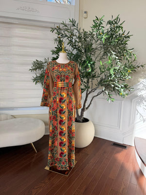 Tan Luxury Heavy Beaded Velvet Thobe