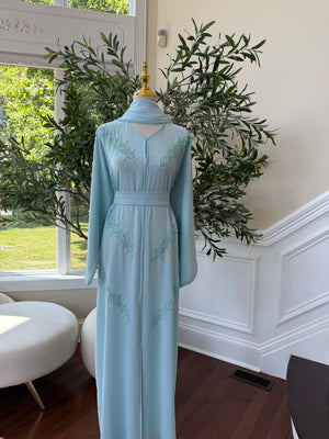 Baby Blue Vine Abaya – Modest Occasion Wear