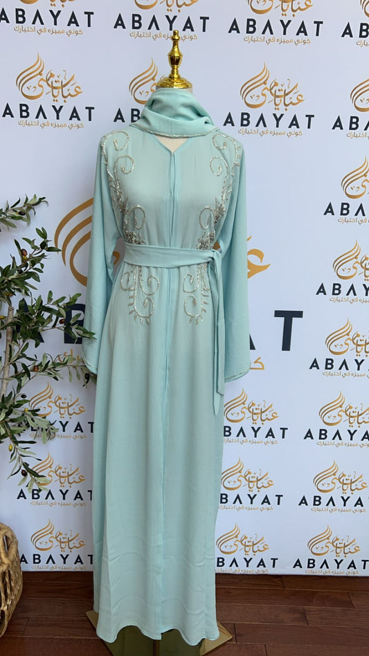 Mint Blue Silver Bloom Abaya