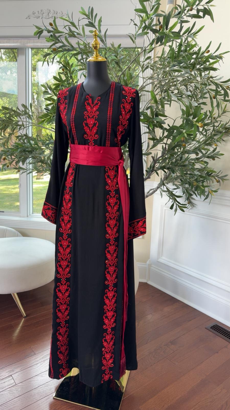 Red Embroidery Black Tatreez Thobe