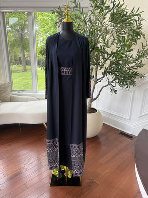 Navy Blue Tatreez Cardigan Abaya