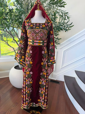 Velvet Red Embroidery Beaded Thobe