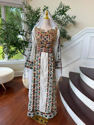 White Beaded Embroidery Thobe