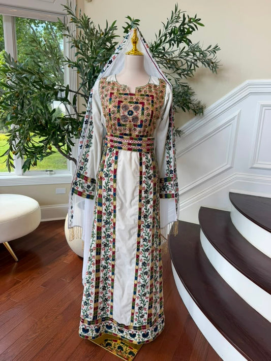 White Beaded Embroidery Thobe