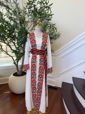 White Embroidery Tatreez Floral Thobe