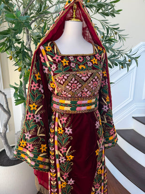 Velvet Red Embroidery Beaded Thobe
