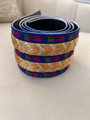 Gold Sabal Kharaz Blue Embroidery Thobe Belt