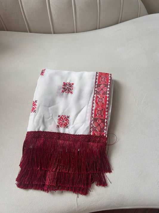 Red Tatreez White Khirka Shal Mandil